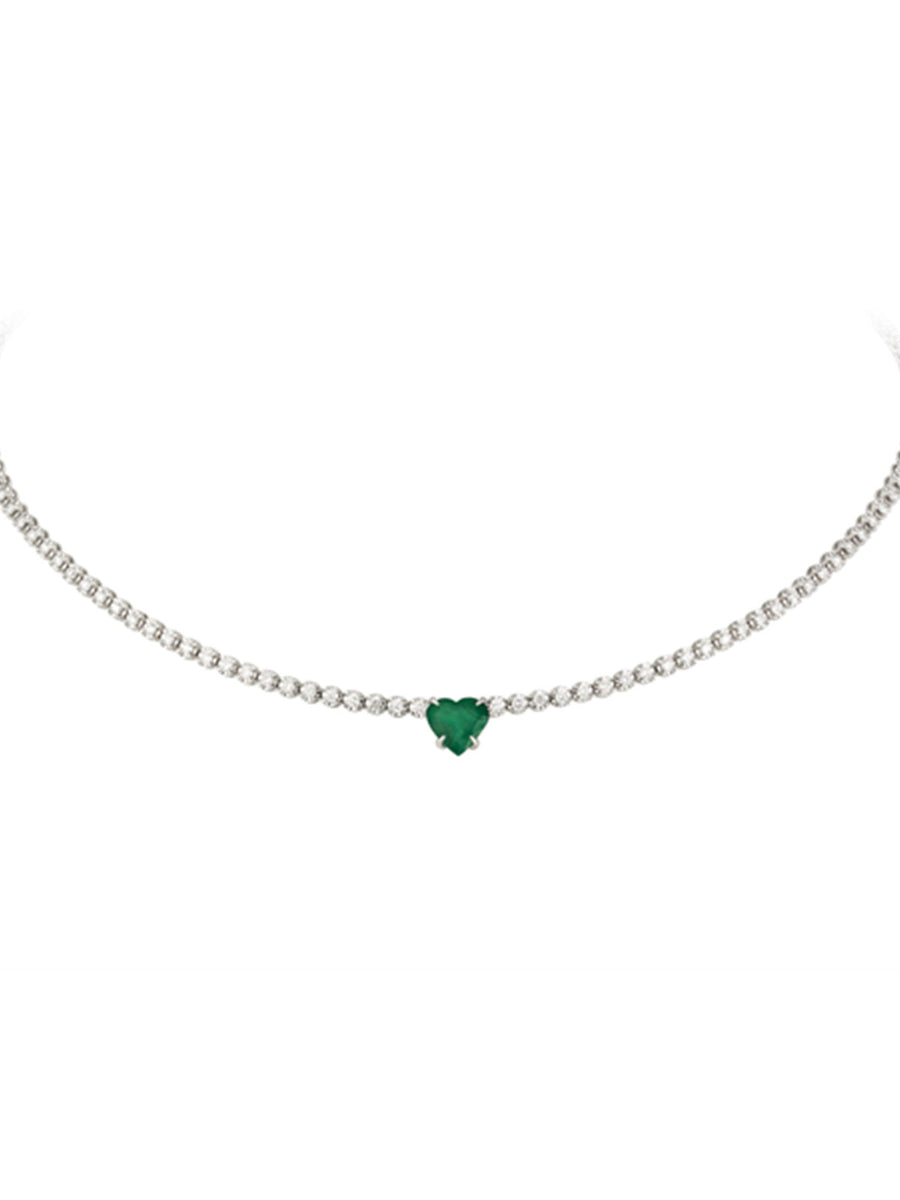 4.78ct Diamond Emerald 18K Gold Heart Tennis Necklace