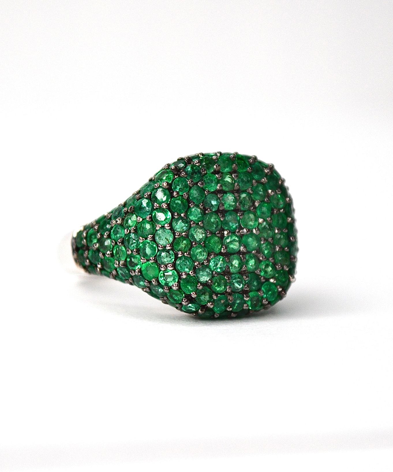 2.41ct Emerald 18K Gold Pave Signet Ring