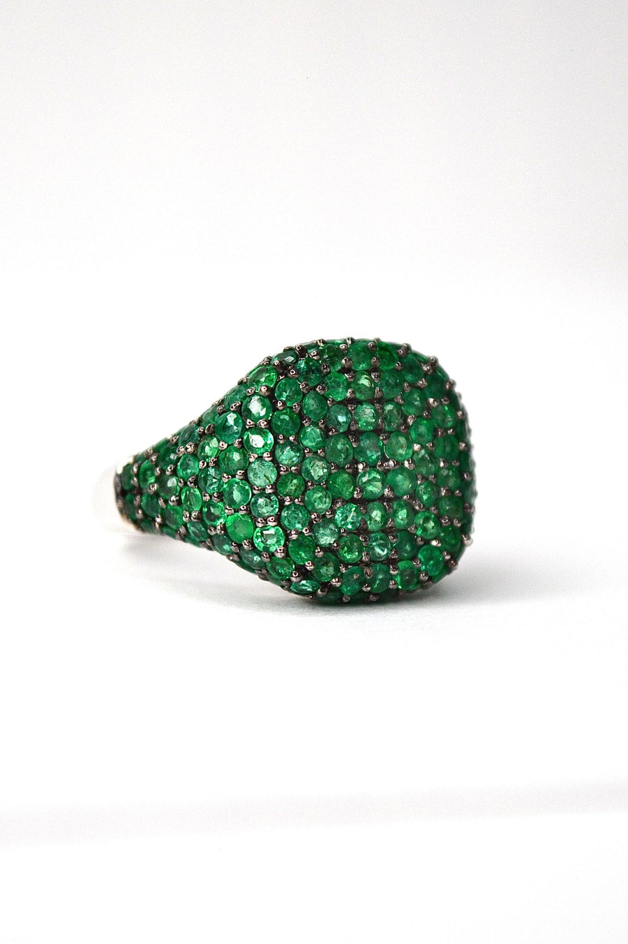 2.90ct Emerald 18K Gold Pave Signet Ring