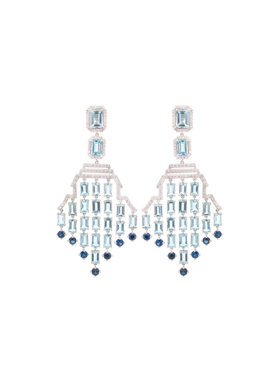 18.24ct Diamond Aquamarine Sapphire 18K Gold Chandelier Earrings