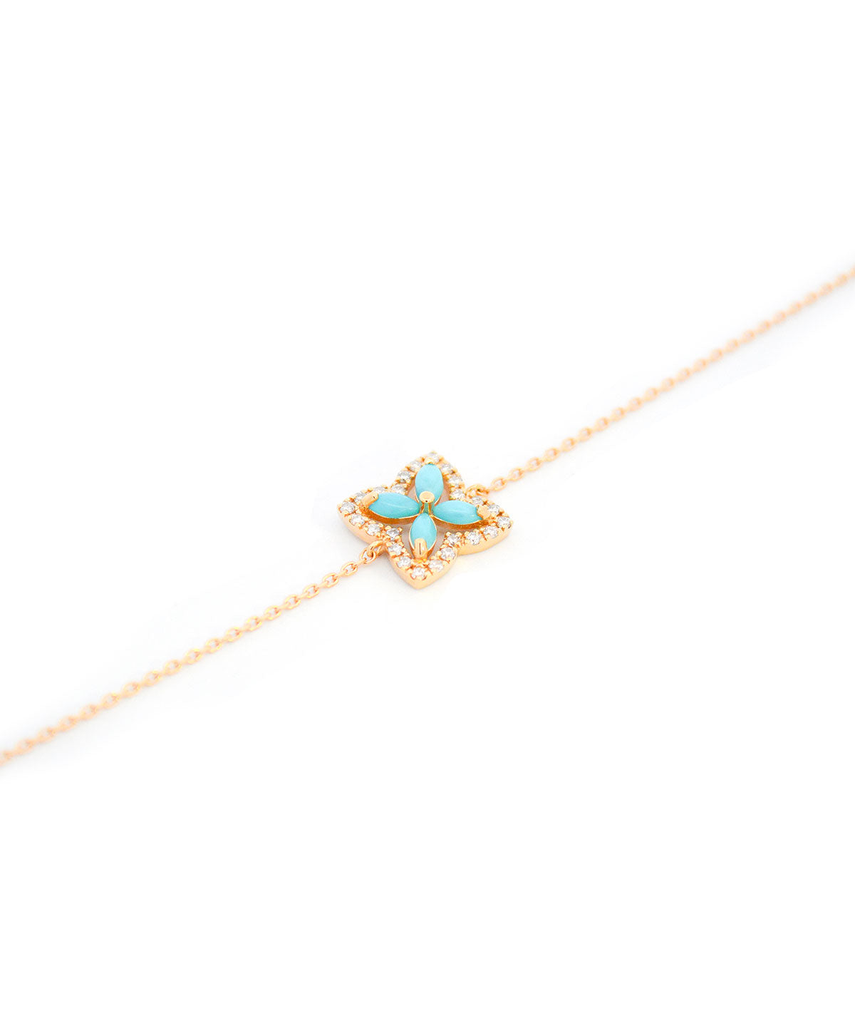 0.29ct Diamond Turquoise 18K Gold Flower Chain Bracelet