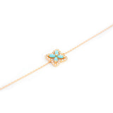 0.29ct Diamond Turquoise 18K Gold Flower Chain Bracelet