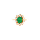 1.90ct Diamond Emerald 18K Gold Bezel Halo Ring