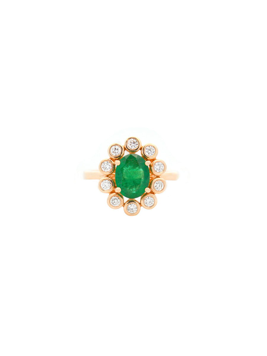 1.91ct Diamond Emerald 14K Gold Bezel Halo Ring