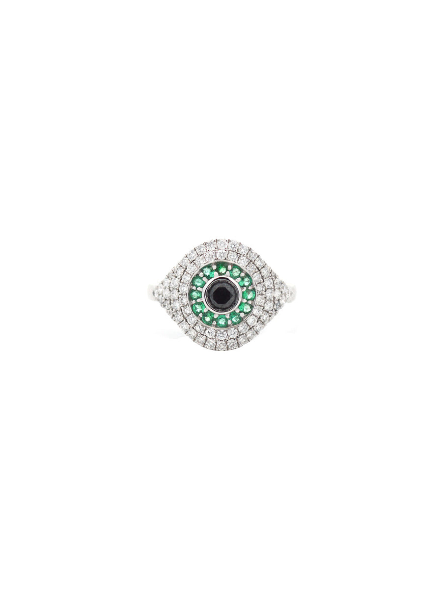 0.90ct Diamond Emerald 18K Gold Eye Shaped Ring