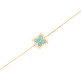 0.29ct Diamond Turquoise 18K Gold Flower Chain Bracelet