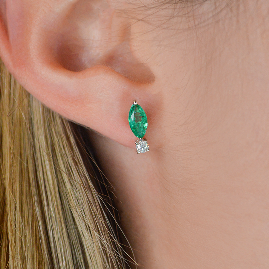 5.22ct Diamond Emerald 18K Gold Cluster Day & Night Earrings