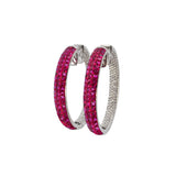 16.2ct Diamond Ruby 18K Gold Invisible Set Hoop Earrings