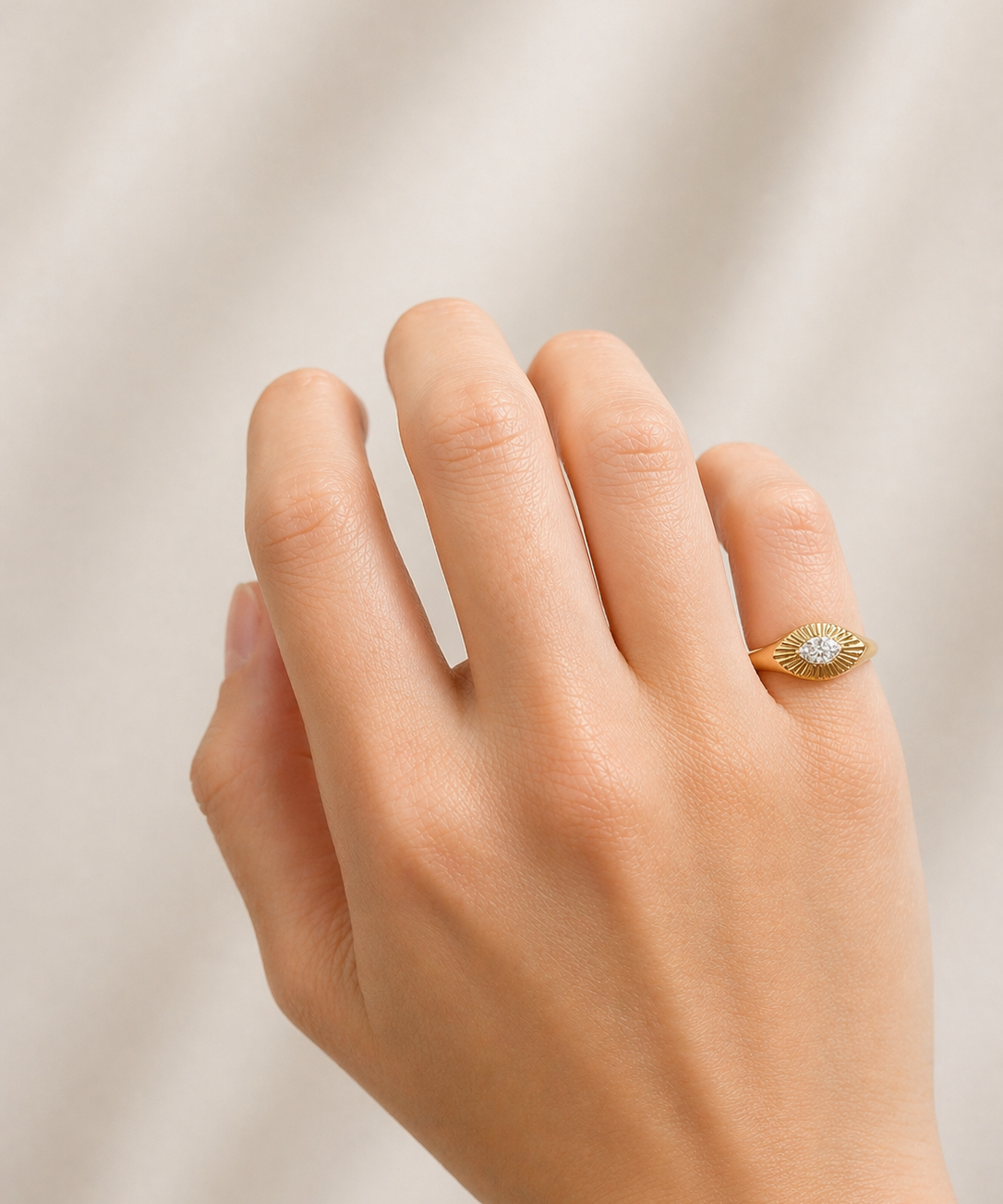 0.31ct Diamond 18K Gold Marquise Fluted Signet Ring
