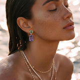 47.98ct Amethyst Apatite Tanzanite 18K Gold Drop Earrings