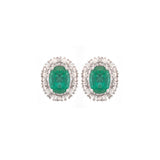 2.96ct Diamond Emerald 18K Gold Halo Stud Earrings