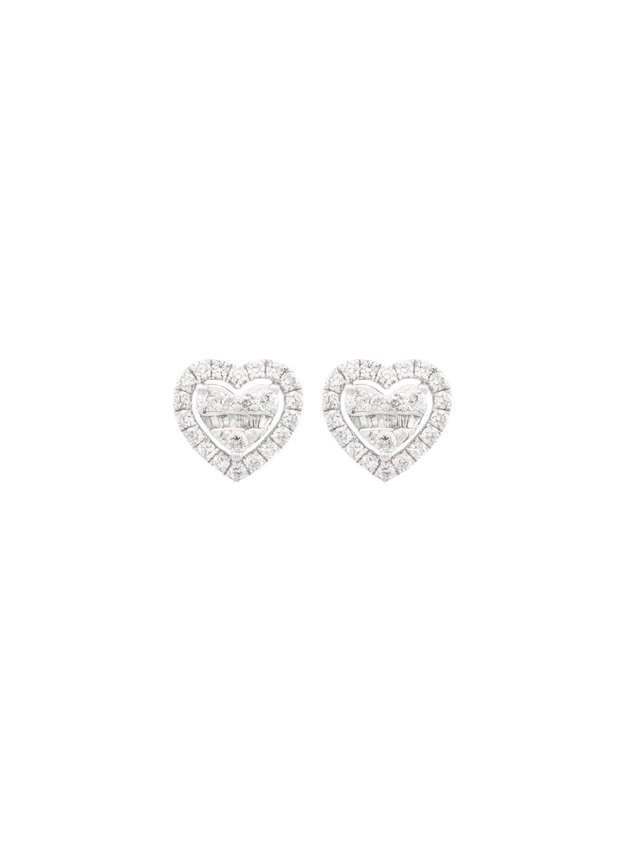 1.04ct Diamond 18K Gold Cluster Heart Stud Earrings
