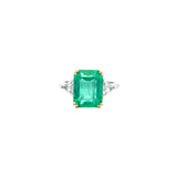 7.17ct Diamond Emerald 18K Gold Three Stone Ring
