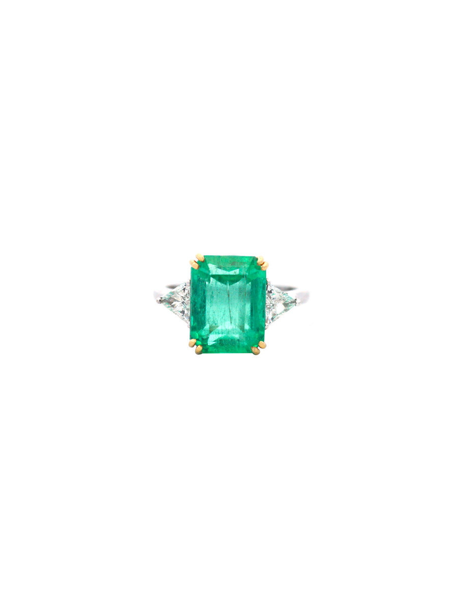 7.17ct Diamond Emerald 18K Gold Three Stone Ring