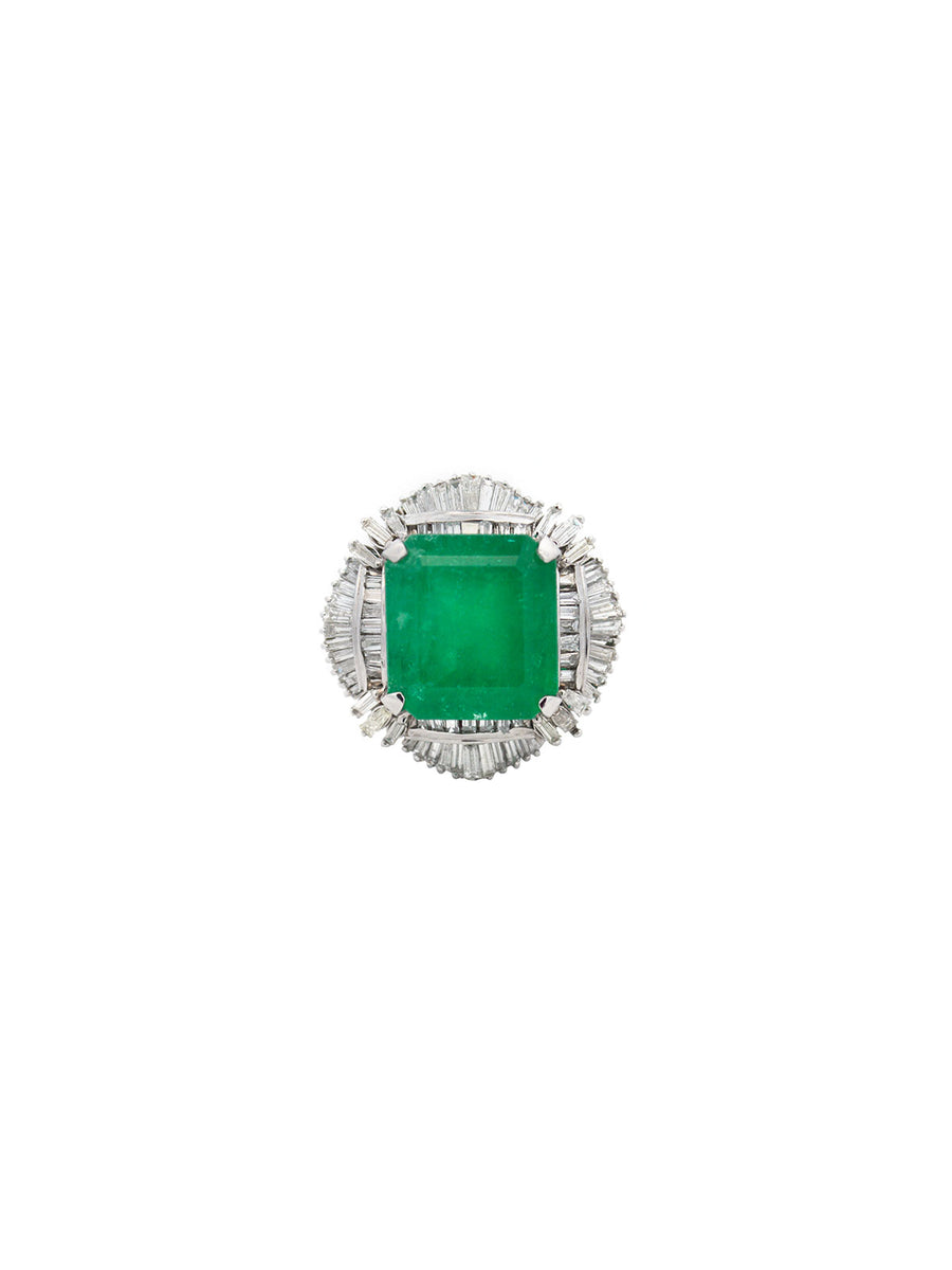 17.23ct Diamond Emerald Platinum Statement Cocktail Ring