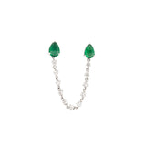 1.63ct Diamond Emerald 18K Gold Pear Chain Link Single Earring