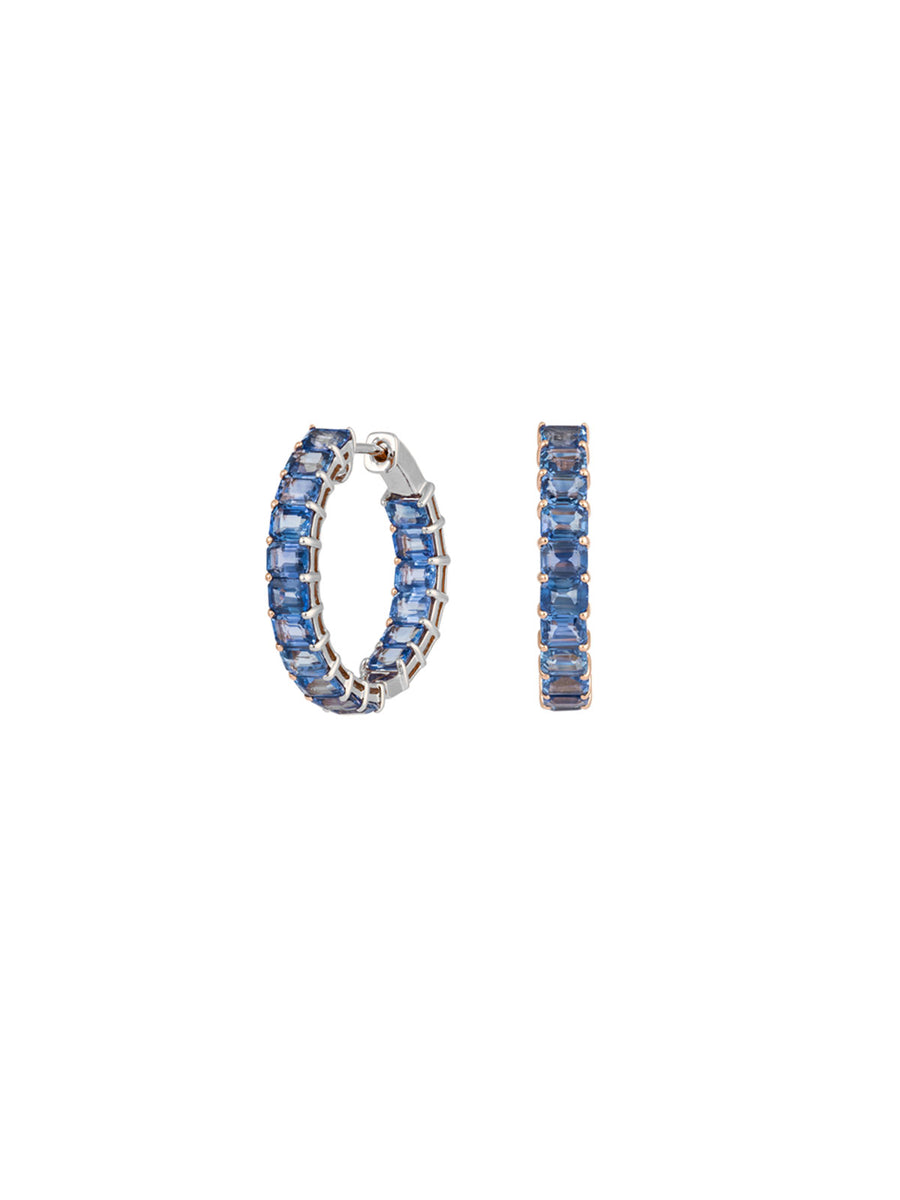 9.01ct Blue Sapphire 18K Gold Emerald Cut Hoop Earrings