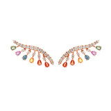 3.41ct Multi Color Sapphire 18K Gold Climber Earrings