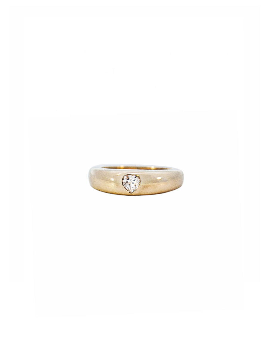 0.31ct White Sapphire 14K Gold Heart Cut Thin Dome Ring