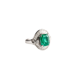 3.40ct Diamond Emerald Platinum Halo Cocktail Ring