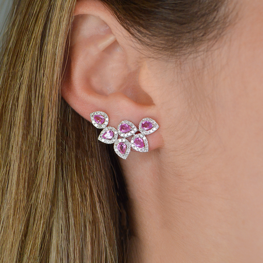 3.06ts Pink Sapphire Diamond 18K Gold Earrings