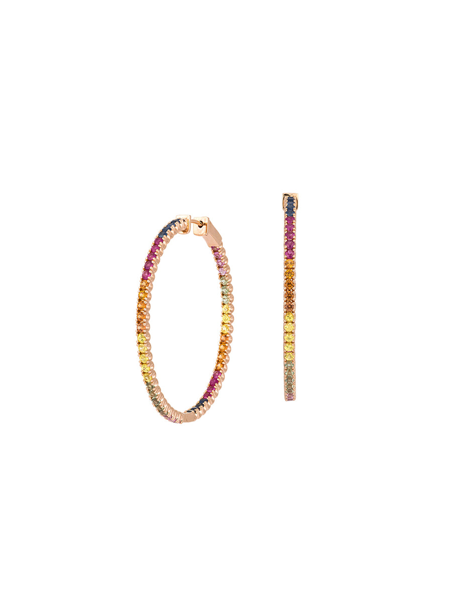 3.23cts Multi Color Sapphire 18K Gold Hoop Earrings