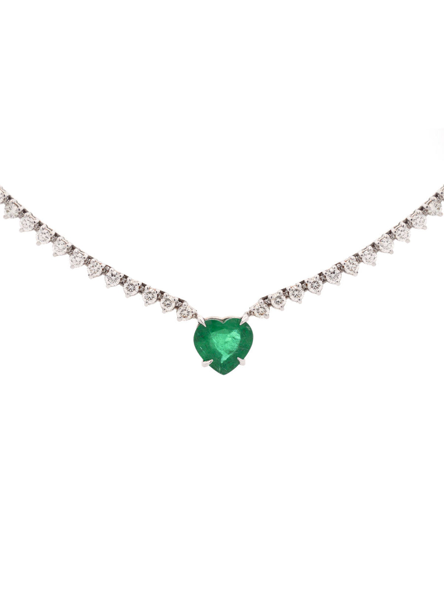 8.45ct Diamond Emerald 18K Gold Heart Tennis Necklace