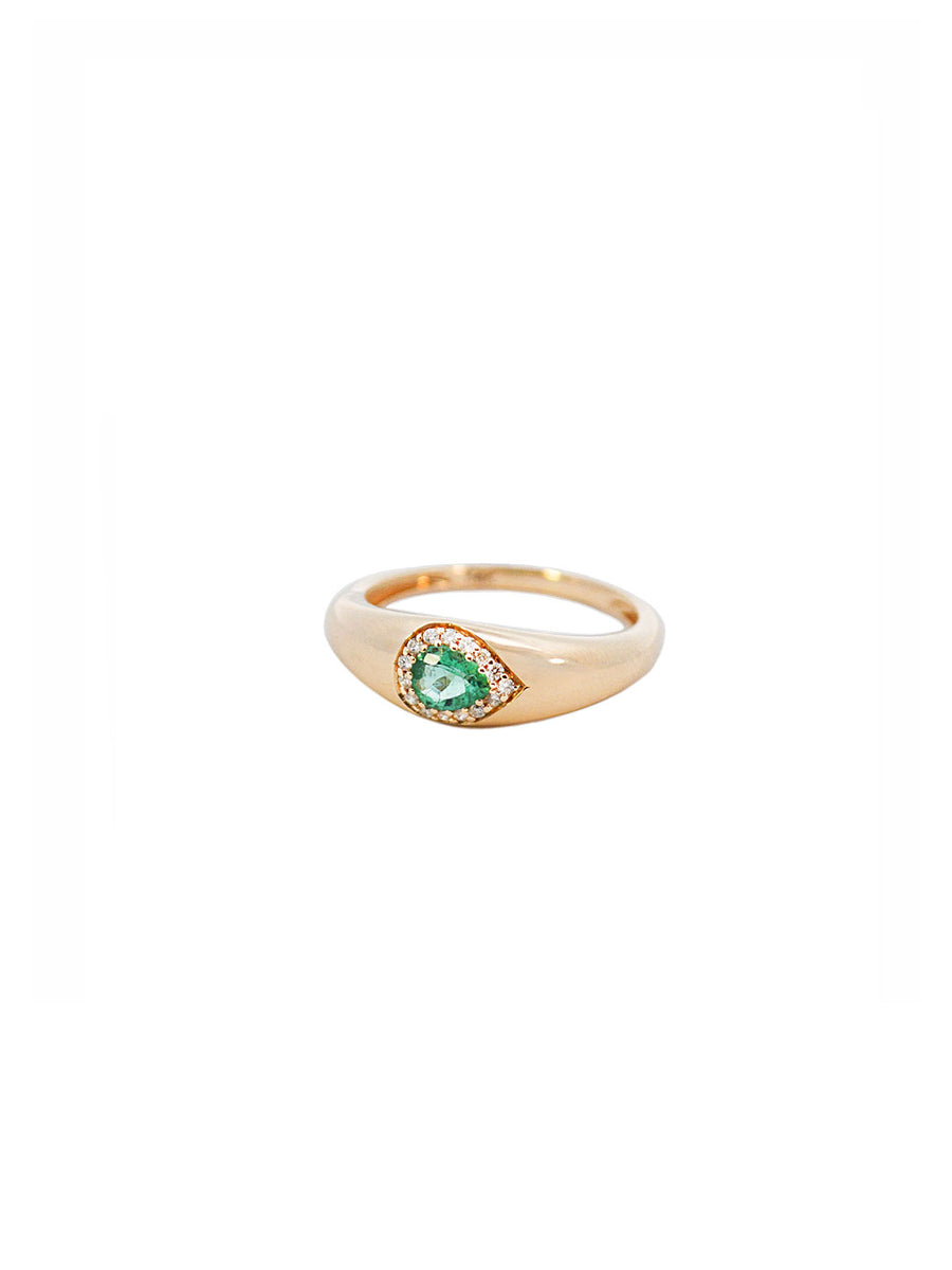 0.29cts Diamond Emerald 14K Gold Pear Cut Thin Dome Ring