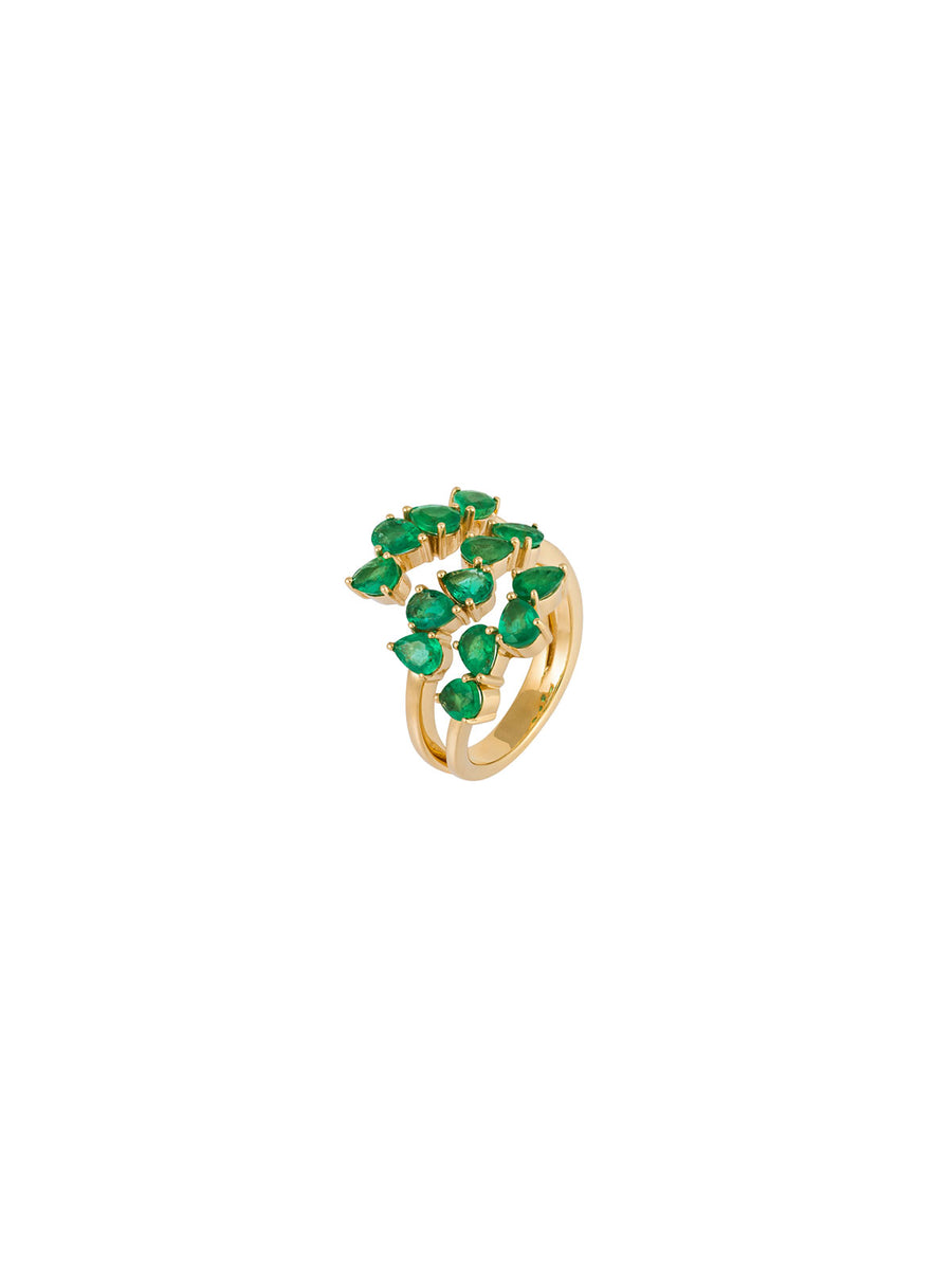 2.38ct Emerald 18K Gold Three Row Ring