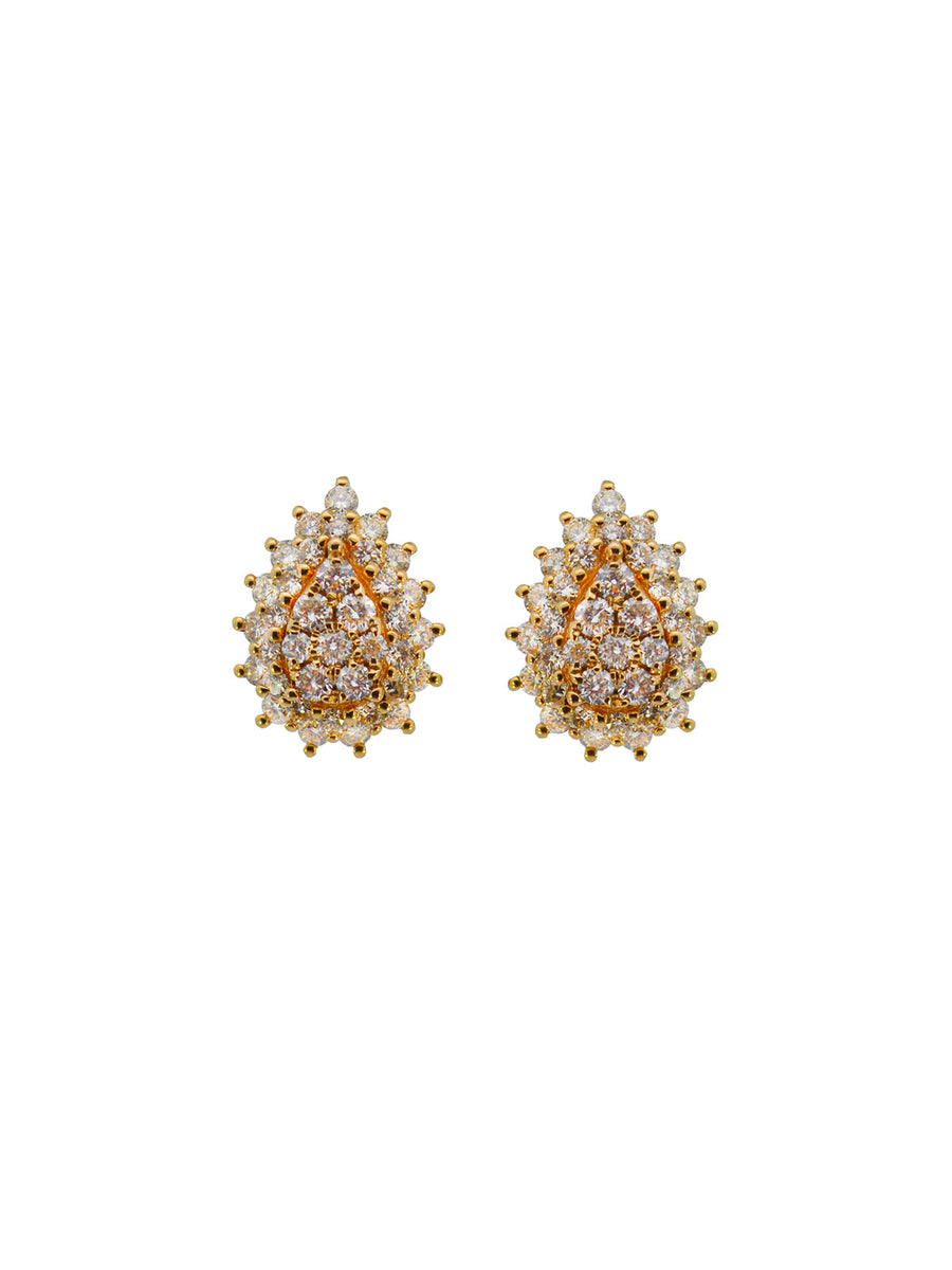 1.30cts Diamond 18K Gold Pear Pave Stud Earrings