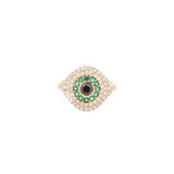 0.90ct Diamond Emerald 18K Gold Evil Eye Ring