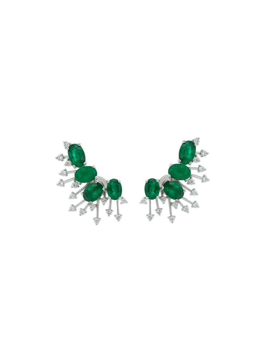 4.01ct Emerald Diamond 18K Gold Fireworks Climber Earrings