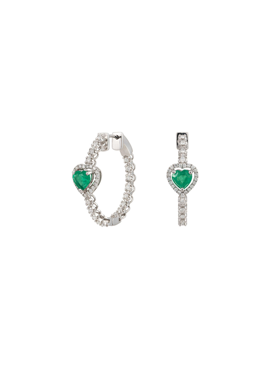2.0ct Diamond Emerald 18K Gold Hoop Earrings