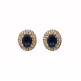 3.14ct Diamond Sapphire 18K Gold Halo Stud Earrings