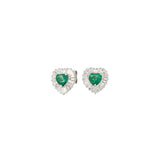 2.95ct Emerald Diamond 18K Gold Heart Halo Stud Earrings
