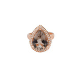 5.96ct Diamond Smokey Quartz 18K Gold Pear Halo Ring