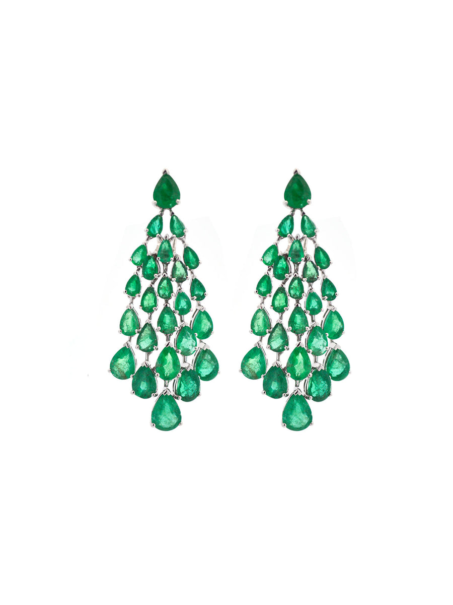 16.60ct Emerald 18K Gold Waterfall Dangle Drop Earrings