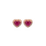 1.22ct Diamond Ruby 18K Gold Halo Heart Stud Earrings