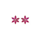 1.15ct Diamond Ruby 14K Gold Flower Earrings