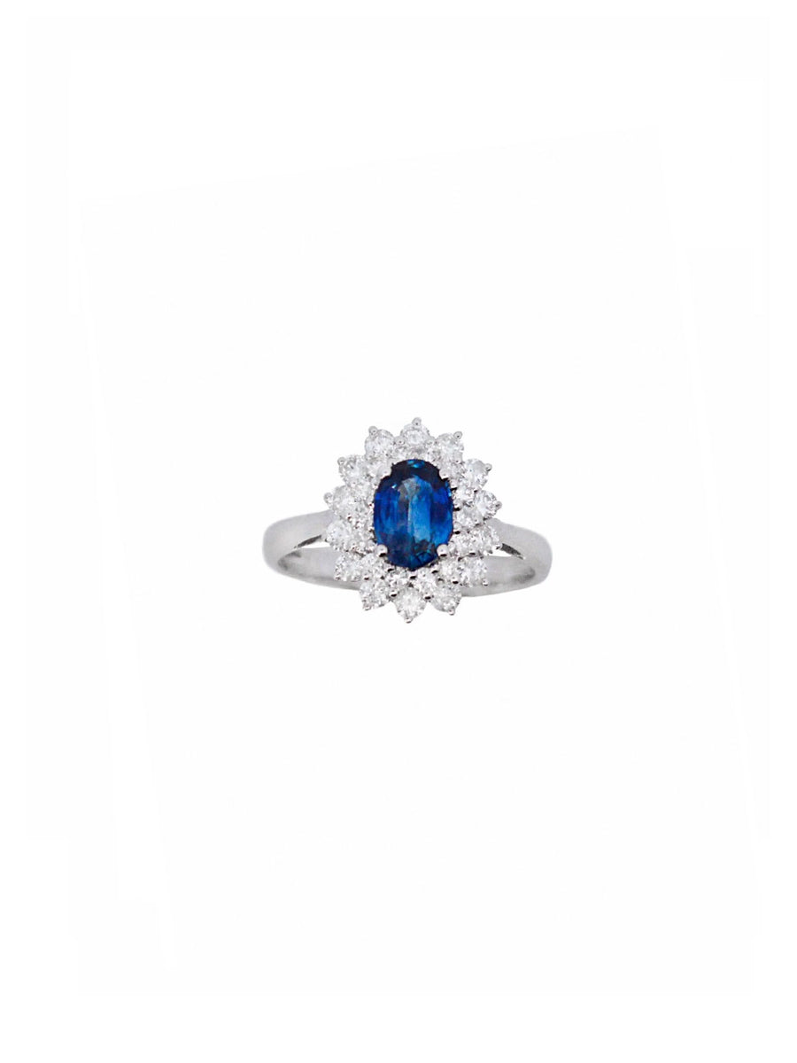 1.65cts Diamond Sapphire 18K Gold Halo Ring