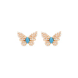 0.57ct Diamond Turquoise 18K Gold Dainty Butterfly Stud Earrings