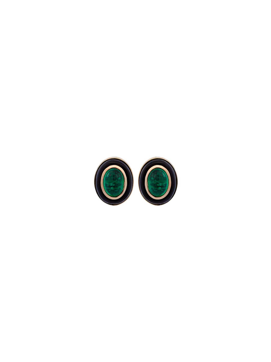 1.40ct Emerald Onyx 14K Gold Stud Earrings