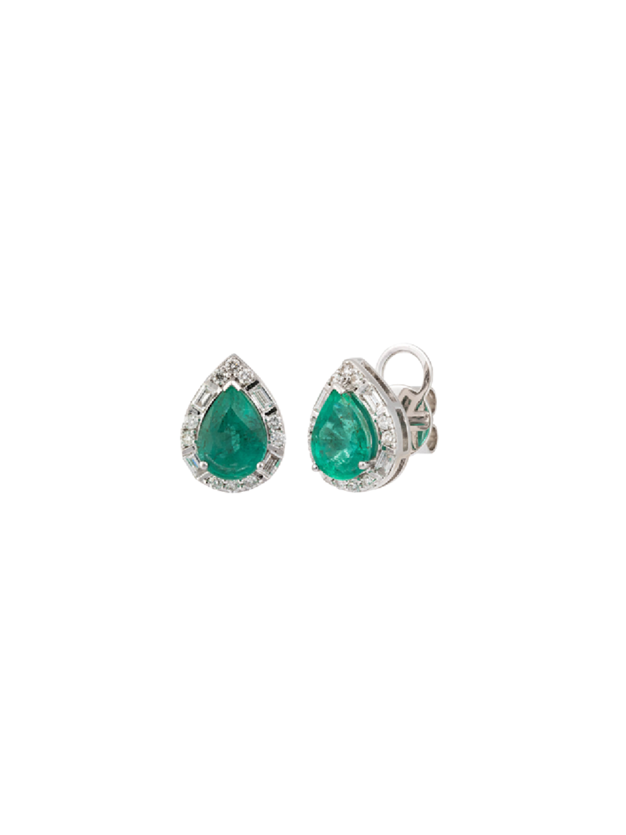 2.54ct Emerald Diamond 18K Gold Pear Earrings