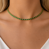 6.60ct Emerald 18K Gold Pear Bezel Choker Necklace