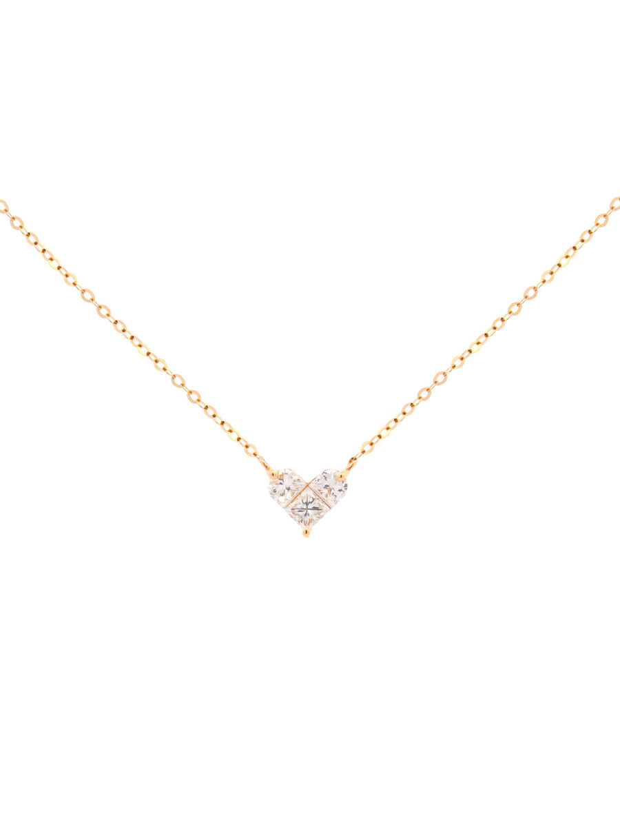 0.50ct Diamond 18K Gold Princess Cut Heart Necklace