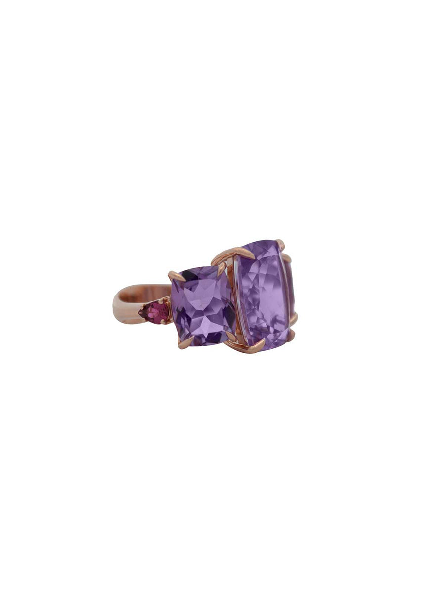 11.39ct Amethyst Pink Tourmaline 18K Gold Ring