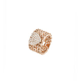 0.74ct Diamond 18K Gold Pave Heart Cuban Chain Three Row Ring