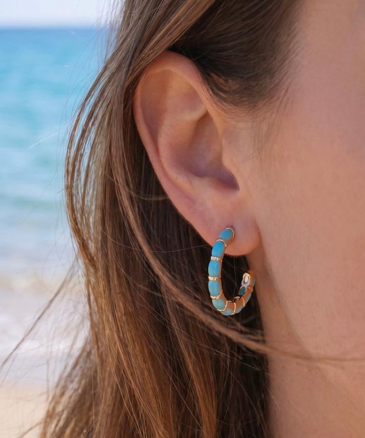 3.10ct Turquoise 14K Gold Half Hoop Earrings
