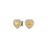 1.00ct White & Yellow Diamond 18K Gold Heart Halo Stud Earrings