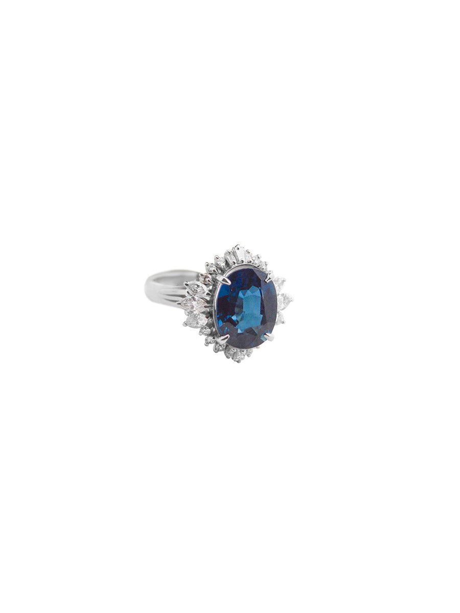 GIA 5.58ct Diamond Sapphire Platinum Halo Ring